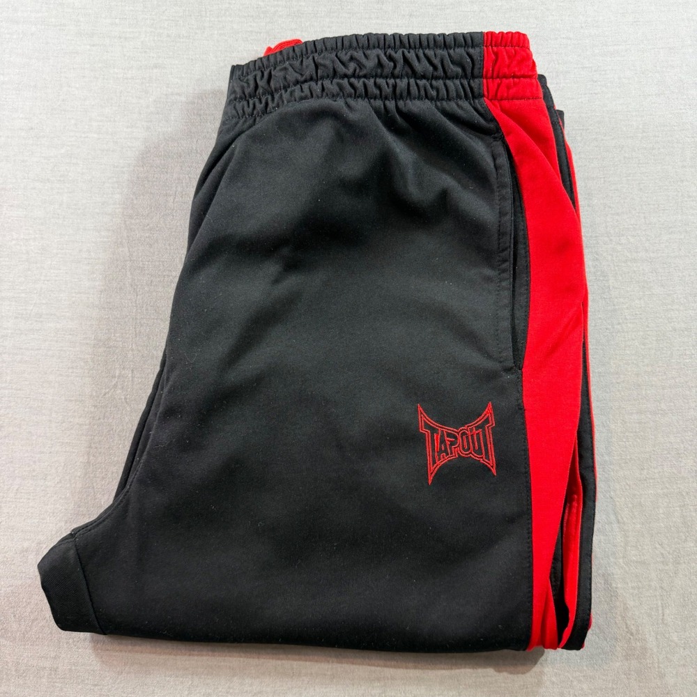 Tapout Track Pants Mens XXL Black Red MMA Athletic Joggers Side Stripe Baggy